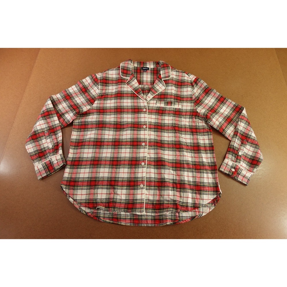 Gap Body Womens Size Medium Red White Plaid Flannel Cotton Pajama Shirt New